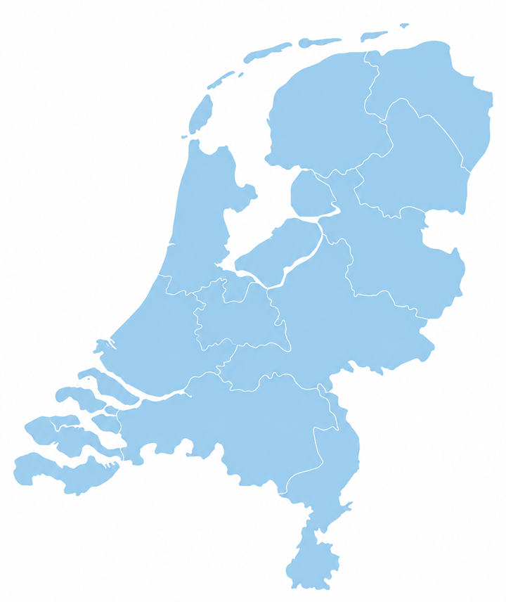Map of the Netherlands showing the NEFRO-NL hospital network
